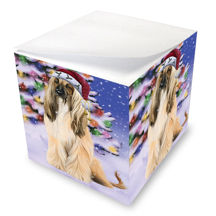 Winterland Wonderland Afghan Hound Dog In Christmas Holiday Scenic Background Note Cube NOC55363