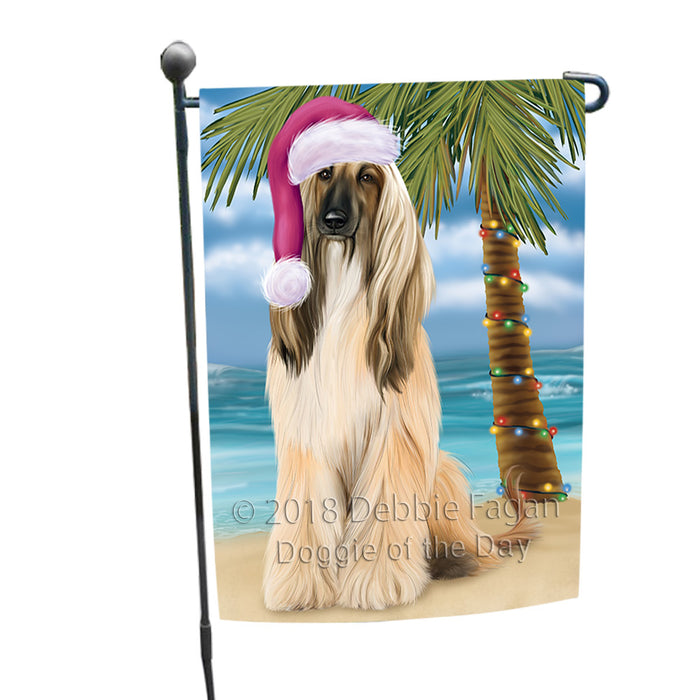 Summertime Happy Holidays Christmas Afghan Hound Dog on Tropical Island Beach Garden Flag GFLG54581