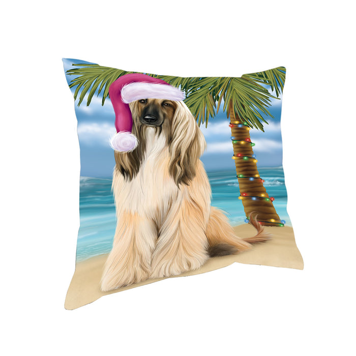 Summertime Happy Holidays Christmas Afghan Hound Dog on Tropical Island Beach Pillow PIL74700