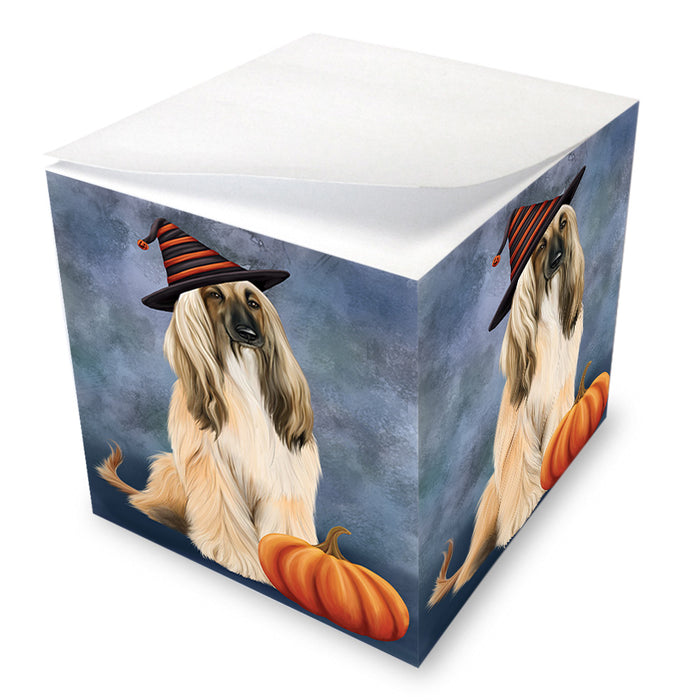 Happy Halloween Afghan Hound Dog Wearing Witch Hat with Pumpkin Note Cube NOC56352