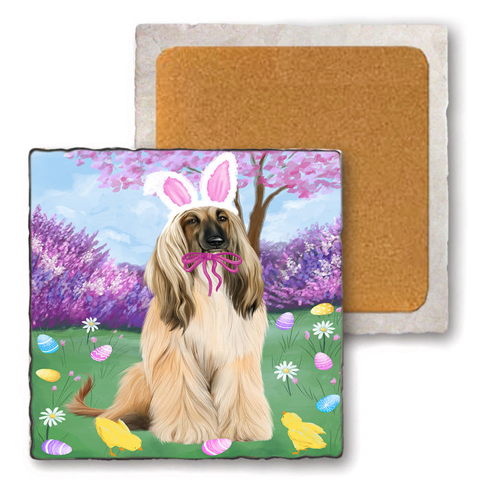 Easter Holiday Afghan Hound Dog Set of 4 Natural Stone Marble Tile Coasters MCST51854