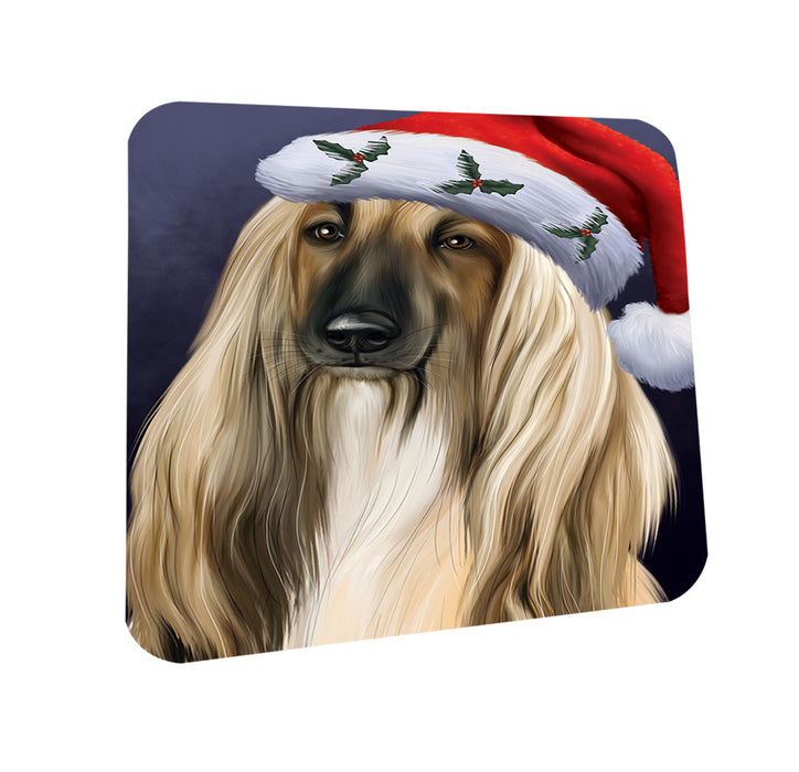 Christmas Holidays Afghan Hound Dog Wearing Santa Hat Portrait Head Coasters Set of 4 CST53444