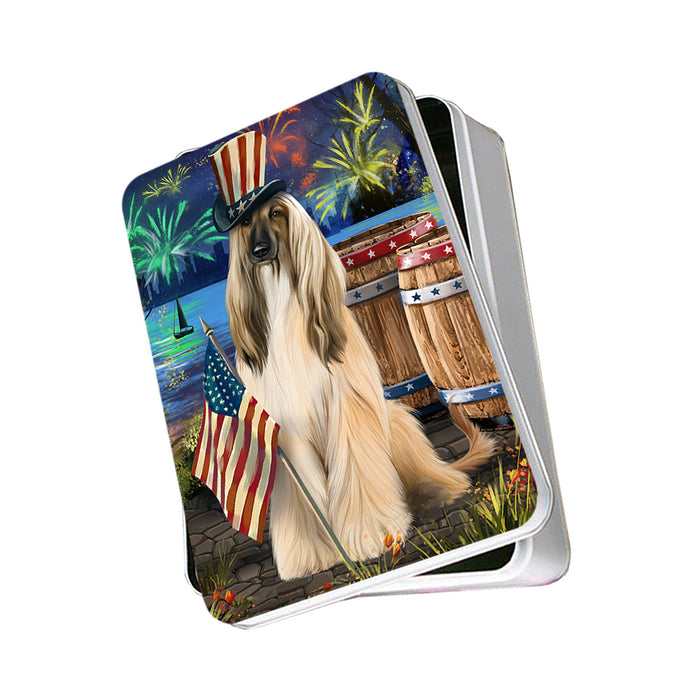 4th of July Independence Day Fireworks Afghan Hound Dog at the Lake Photo Storage Tin PITN51063