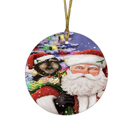 Santa Carrying Afghan Hound Dog and Christmas Presents Round Flat Christmas Ornament RFPOR53651