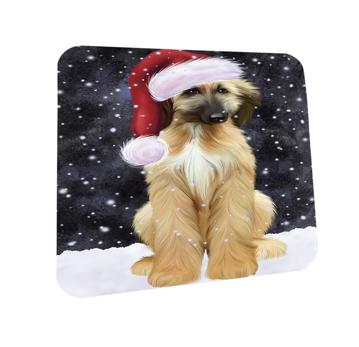 Let it Snow Christmas Holiday Afghan Hound Dog Wearing Santa Hat Coasters Set of 4 CST54223