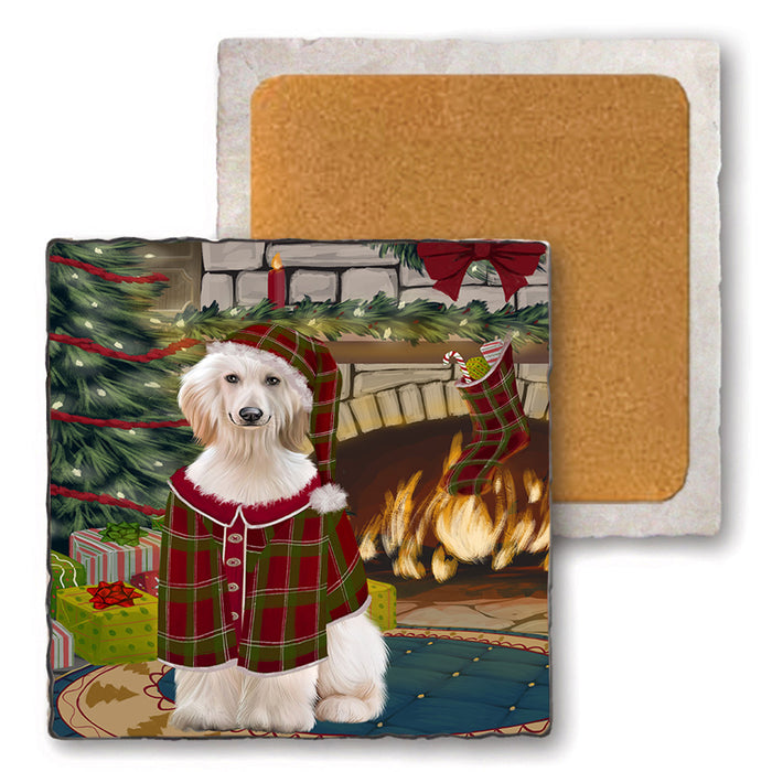 The Stocking was Hung Afghan Hound Dog Set of 4 Natural Stone Marble Tile Coasters MCST50144