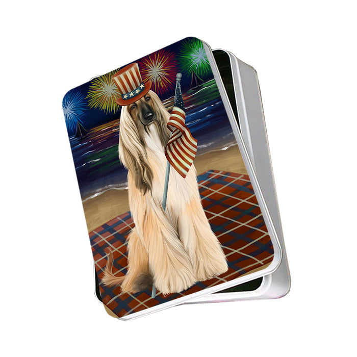 4th of July Independence Day Firework Afghan Hound Dog Photo Storage Tin PITN52044