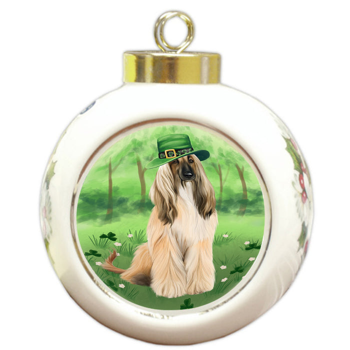 St. Patricks Day Irish Portrait Afghan Hound Dog Round Ball Christmas Ornament RBPOR58085
