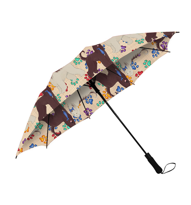 Rainbow Paw Print Afghan Hound Dogs Blue Semi-Automatic Foldable Umbrella