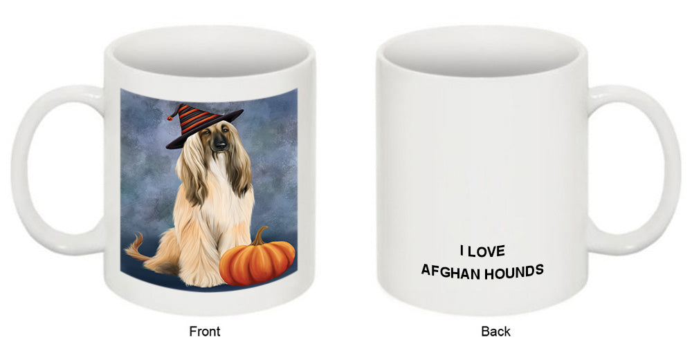 Happy Halloween Afghan Hound Dog Wearing Witch Hat with Pumpkin Coffee Mug MUG50104