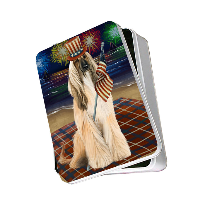 4th of July Independence Day Firework Afghan Hound Dog Photo Storage Tin PITN52382