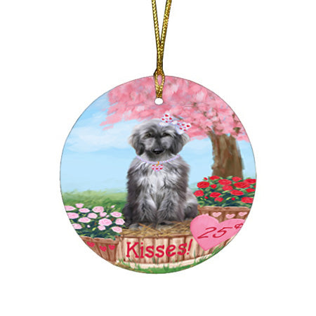 Rosie 25 Cent Kisses Afghan Hound Dog Round Flat Christmas Ornament RFPOR56107