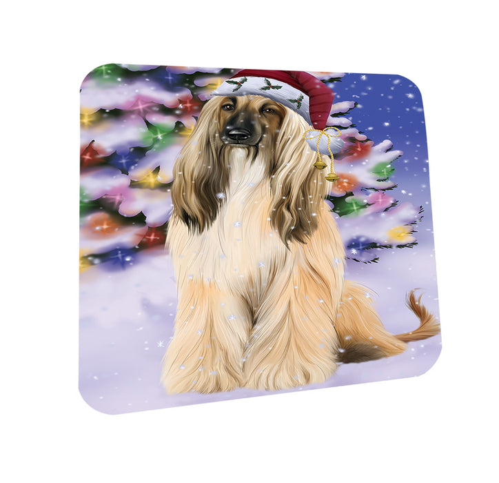 Winterland Wonderland Afghan Hound Dog In Christmas Holiday Scenic Background Coasters Set of 4 CST53675