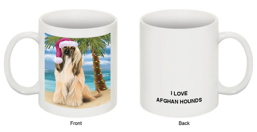 Summertime Happy Holidays Christmas Afghan Hound Dog on Tropical Island Beach Coffee Mug MUG49789