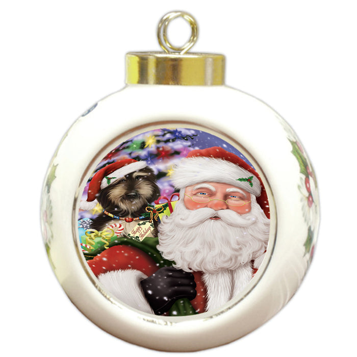 Santa Carrying Afghan Hound Dog and Christmas Presents Round Ball Christmas Ornament RBPOR53660