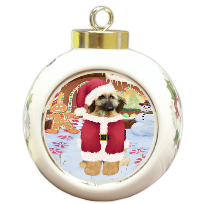 Christmas Gingerbread House Candyfest Afghan Hound Dog Round Ball Christmas Ornament RBPOR56473