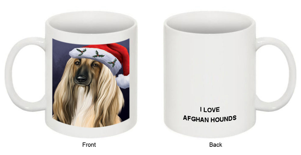 Christmas Holidays Afghan Hound Dog Wearing Santa Hat Portrait Head Coffee Mug MUG48884