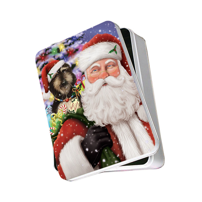 Santa Carrying Afghan Hound Dog and Christmas Presents Photo Storage Tin PITN53603