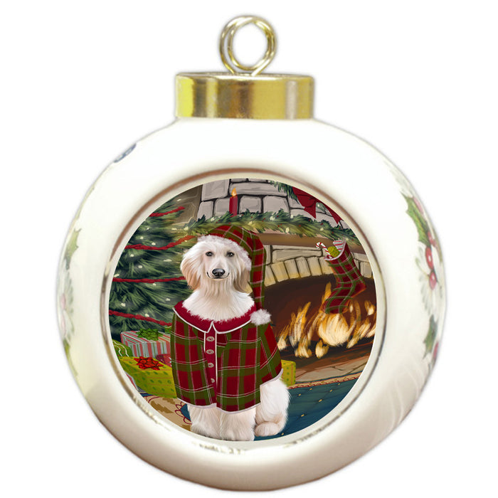The Stocking was Hung Afghan Hound Dog Round Ball Christmas Ornament RBPOR55500