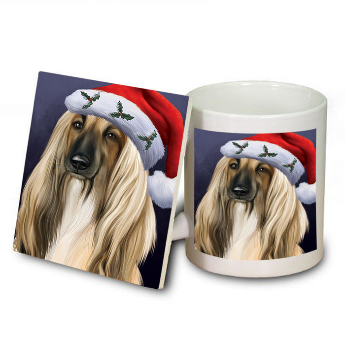 Christmas Holidays Afghan Hound Dog Wearing Santa Hat Portrait Head Mug and Coaster Set MUC53478