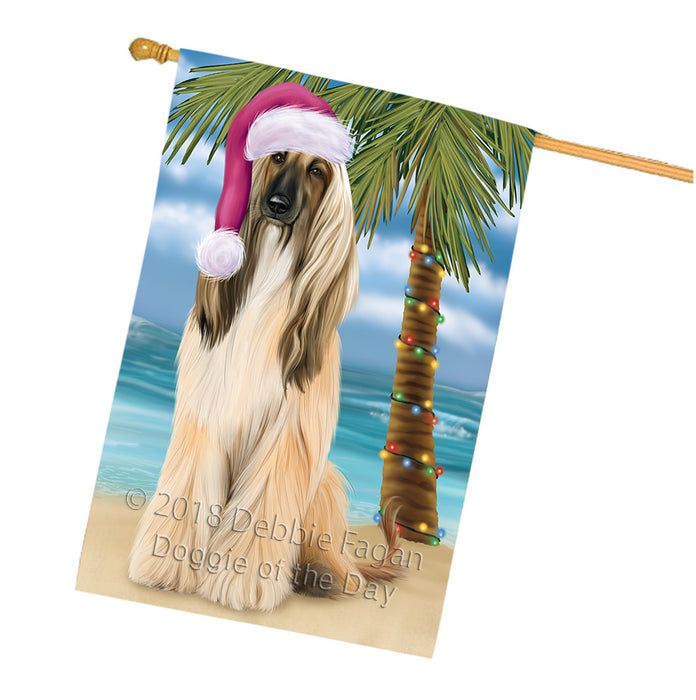 Summertime Happy Holidays Christmas Afghan Hound Dog on Tropical Island Beach House Flag FLG54717