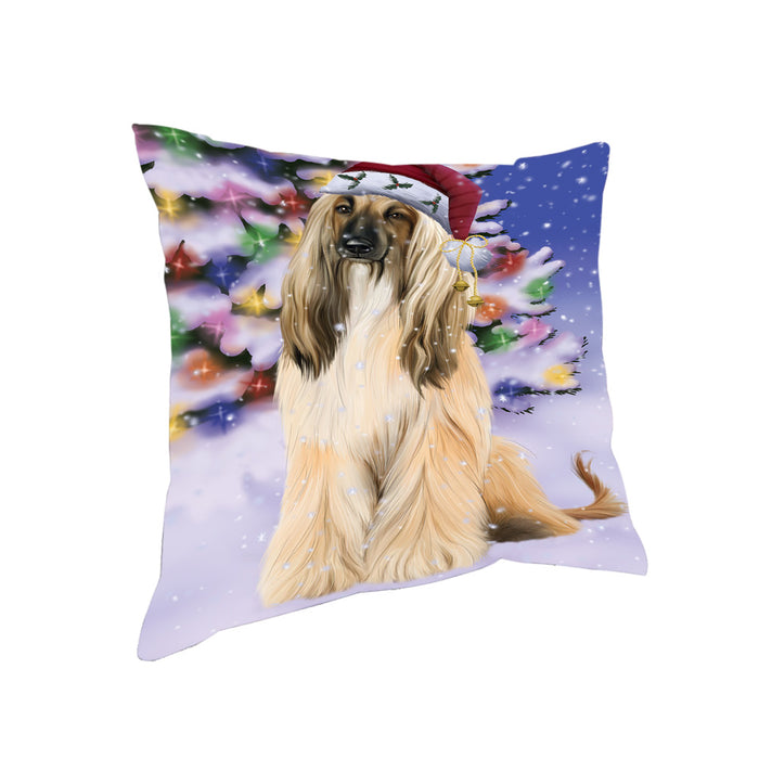 Winterland Wonderland Afghan Hound Dog In Christmas Holiday Scenic Background Pillow PIL71492