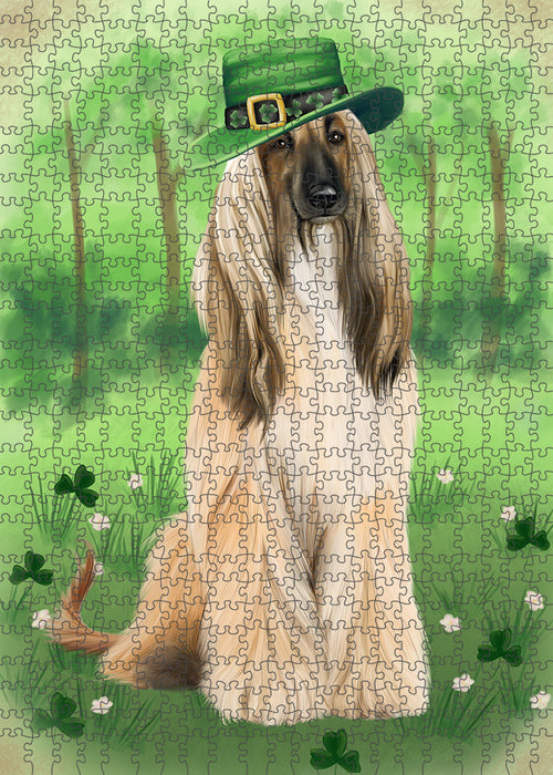 St. Patricks Day Irish Portrait Afghan Hound Dog Portrait Jigsaw Puzzle for Adults Animal Interlocking Puzzle Game Unique Gift for Dog Lover's with Metal Tin Box PZL001