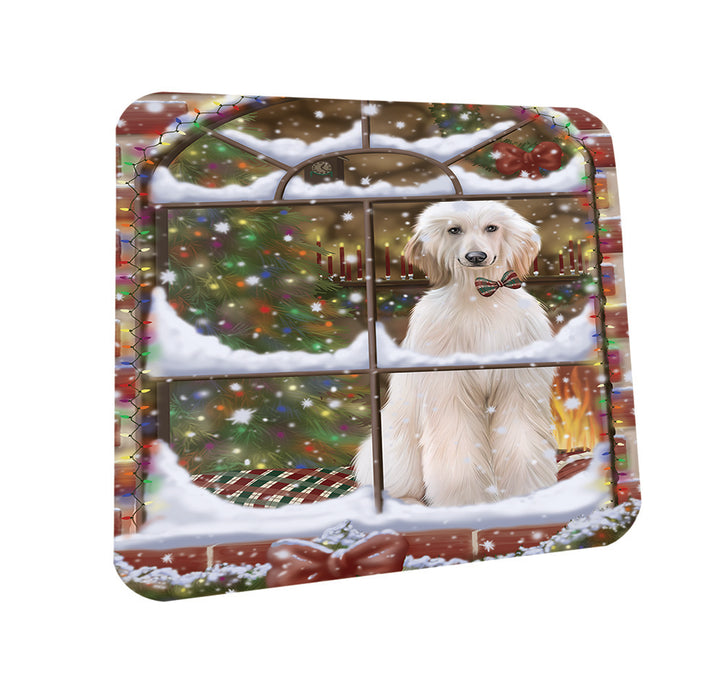 Please Come Home For Christmas Afghan Hound Dog Sitting In Window Coasters Set of 4 CST53561