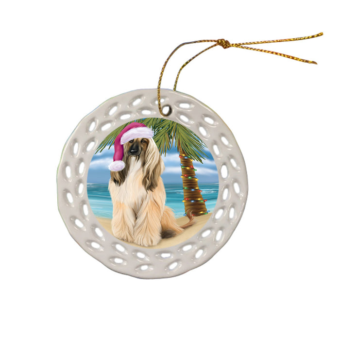 Summertime Happy Holidays Christmas Afghan Hound Dog on Tropical Island Beach Ceramic Doily Ornament DPOR54519