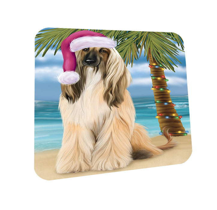 Summertime Happy Holidays Christmas Afghan Hound Dog on Tropical Island Beach Coasters Set of 4 CST54349