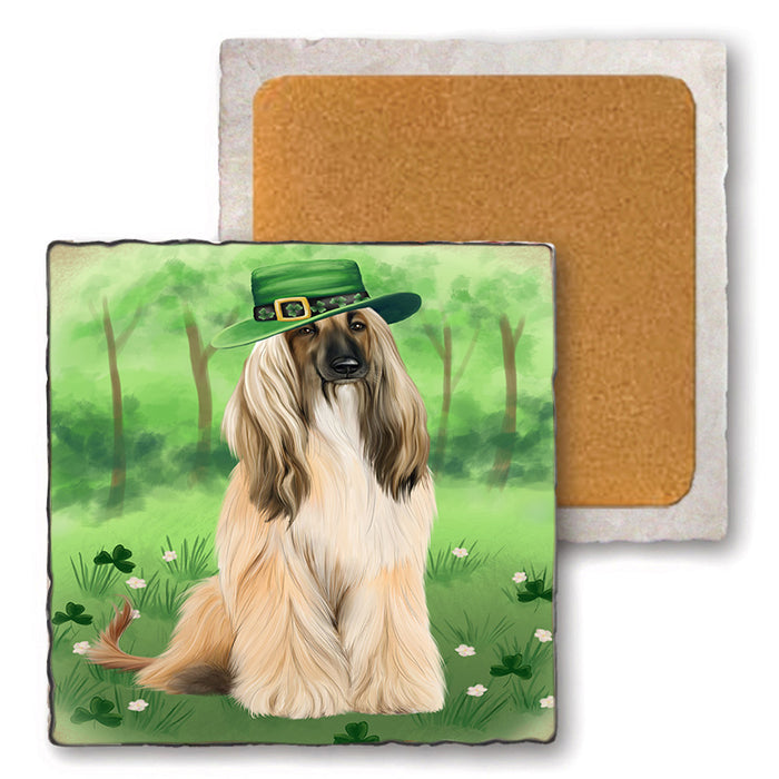 St. Patricks Day Irish Portrait Afghan Hound Dog Set of 4 Natural Stone Marble Tile Coasters MCST51958