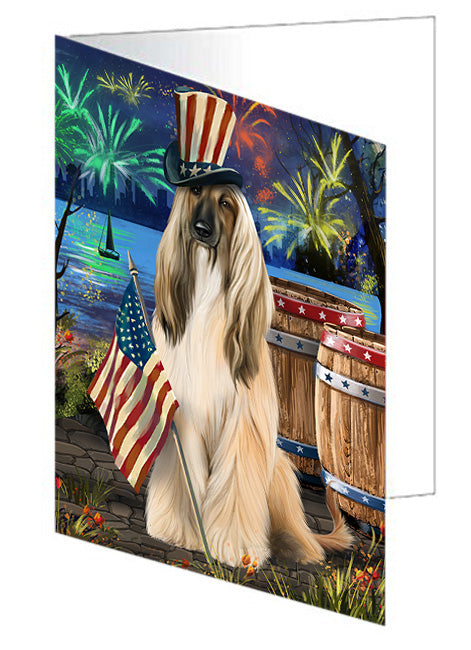 4th of July Independence Day Fireworks Afghan Hound Dog at the Lake Handmade Artwork Assorted Pets Greeting Cards and Note Cards with Envelopes for All Occasions and Holiday Seasons GCD57218