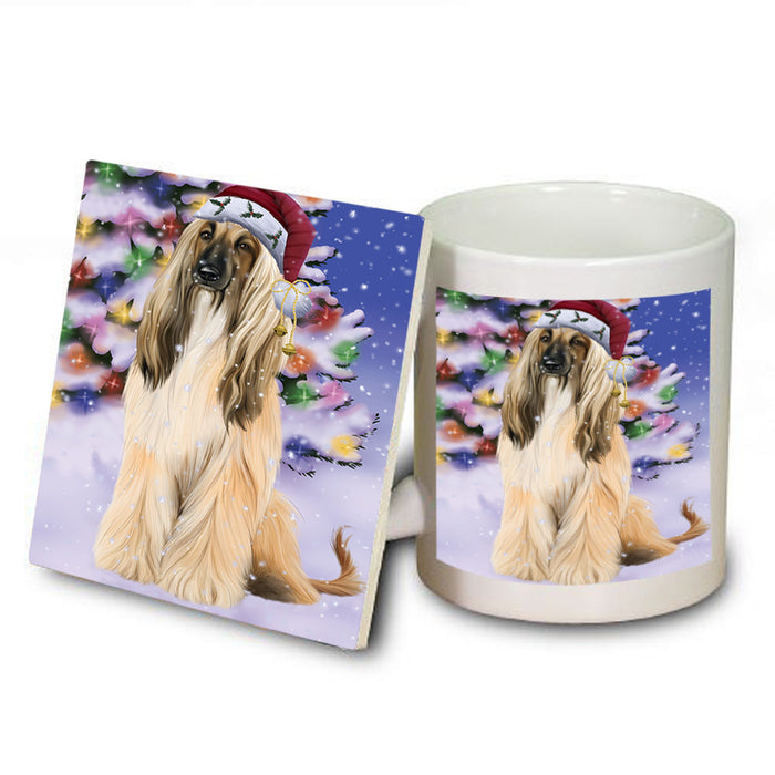 Winterland Wonderland Afghan Hound Dog In Christmas Holiday Scenic Background Mug and Coaster Set MUC53709