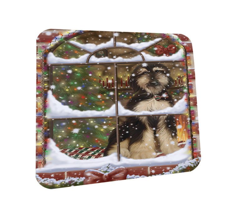 Please Come Home For Christmas Afghan Hound Dog Sitting In Window Coasters Set of 4 CST53562