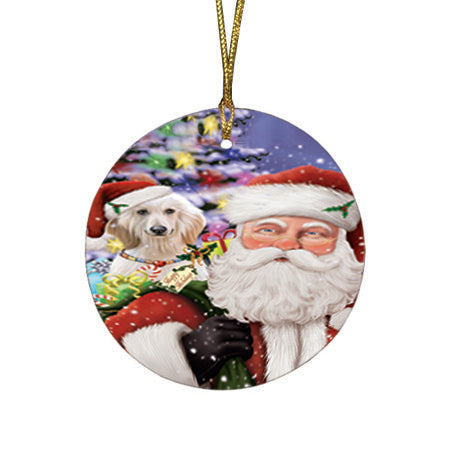 Santa Carrying Afghan Hound Dog and Christmas Presents Round Flat Christmas Ornament RFPOR53652