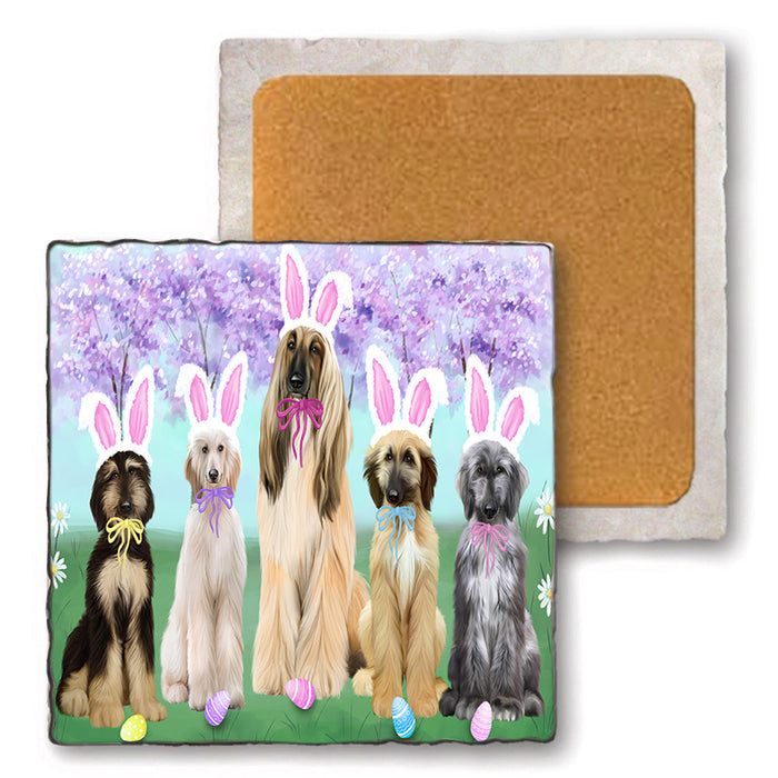 Easter Holiday Afghan Hounds Dog Set of 4 Natural Stone Marble Tile Coasters MCST51855