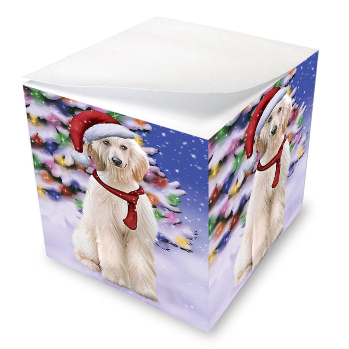 Winterland Wonderland Afghan Hound Dog In Christmas Holiday Scenic Background Note Cube NOC55364
