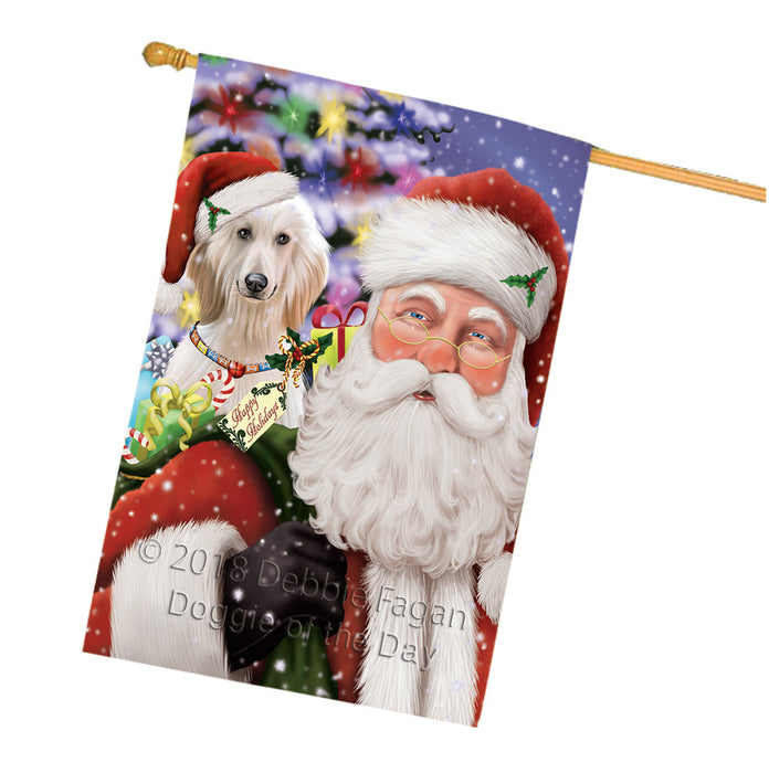Santa Carrying Afghan Hound Dog and Christmas Presents House Flag FLG53859