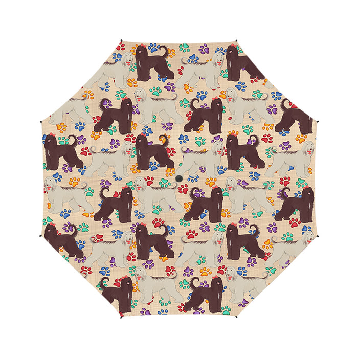 Rainbow Paw Print Afghan Hound Dogs Red Semi-Automatic Foldable Umbrella