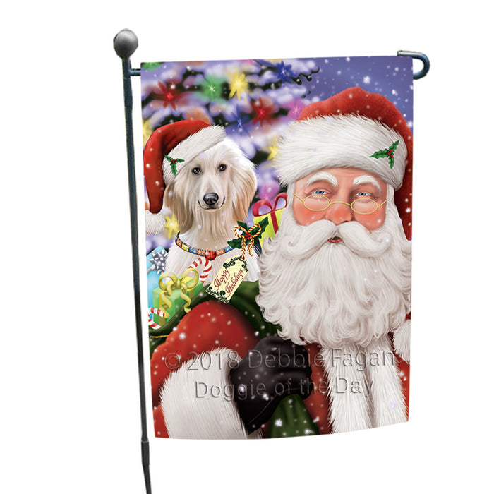 Santa Carrying Afghan Hound Dog and Christmas Presents Garden Flag GFLG53723