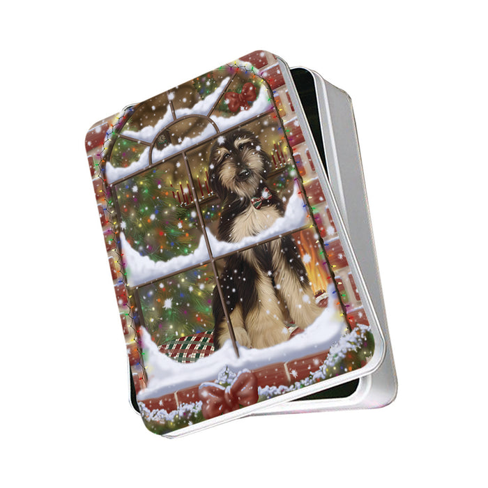 Please Come Home For Christmas Afghan Hound Dog Sitting In Window Photo Storage Tin PITN57518