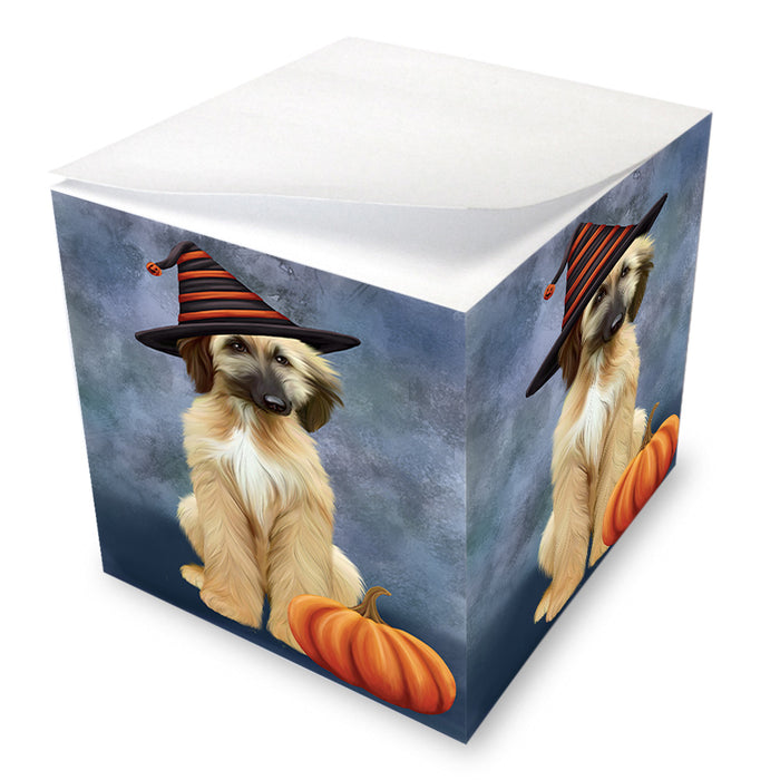 Happy Halloween Afghan Hound Dog Wearing Witch Hat with Pumpkin Note Cube NOC56353