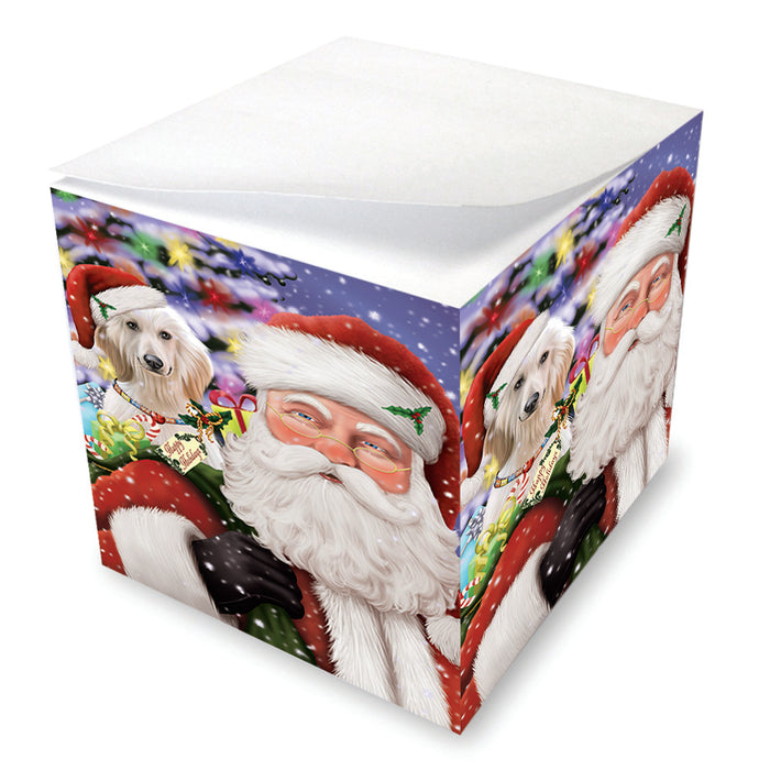 Santa Carrying Afghan Hound Dog and Christmas Presents Note Cube NOC55307