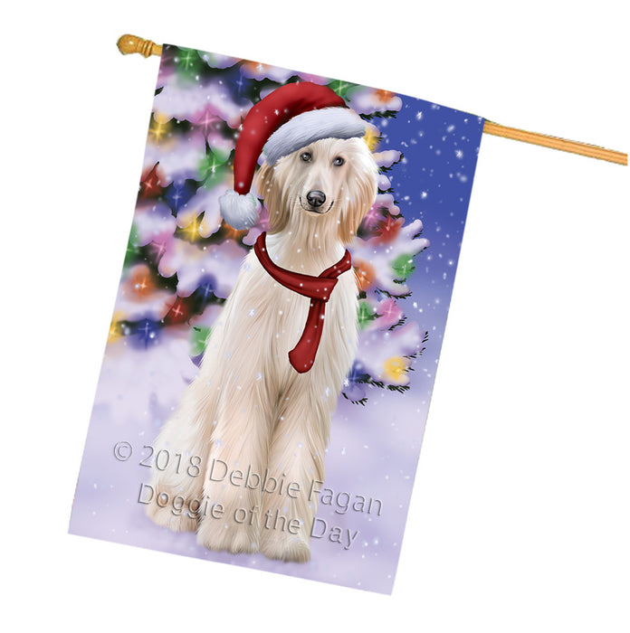 Winterland Wonderland Afghan Hound Dog In Christmas Holiday Scenic Background House Flag FLG53916