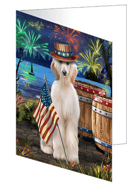 4th of July Independence Day Fireworks Afghan Hound Dog at the Lake Handmade Artwork Assorted Pets Greeting Cards and Note Cards with Envelopes for All Occasions and Holiday Seasons GCD57221