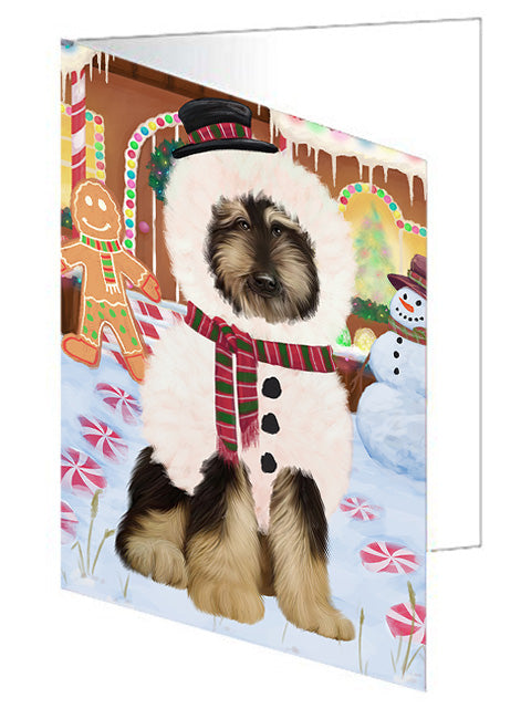 Christmas Gingerbread House Candyfest Afghan Hound Dog Handmade Artwork Assorted Pets Greeting Cards and Note Cards with Envelopes for All Occasions and Holiday Seasons GCD72869