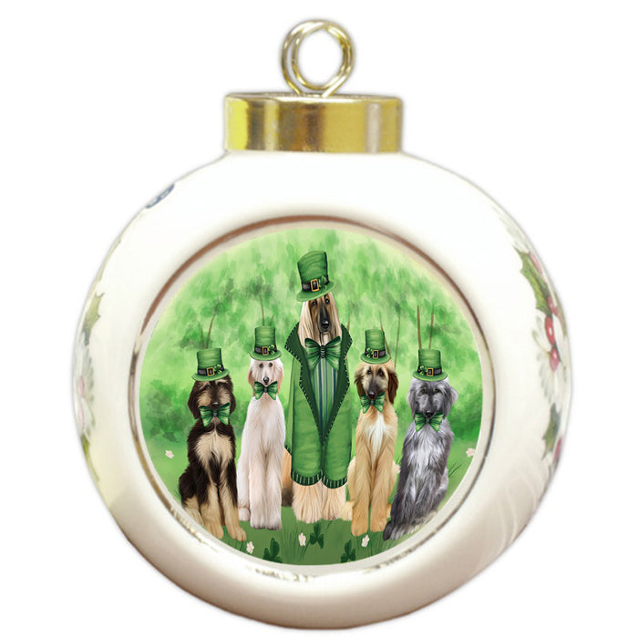 St. Patricks Day Irish Portrait Afghan Hound Dogs Round Ball Christmas Ornament RBPOR58086