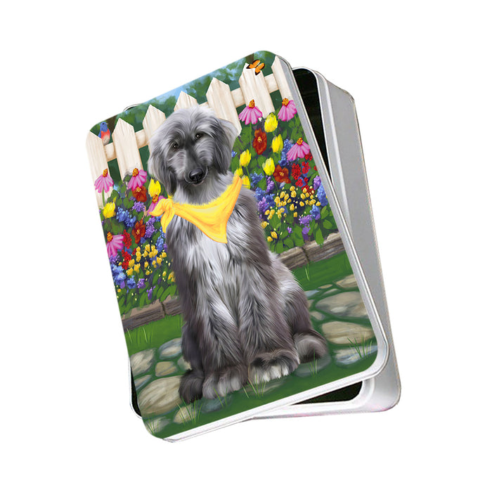 Spring Floral Afghan Hound Dog Photo Storage Tin PITN52219