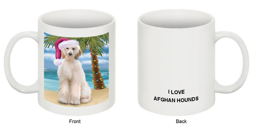 Summertime Happy Holidays Christmas Afghan Hound Dog on Tropical Island Beach Coffee Mug MUG49790