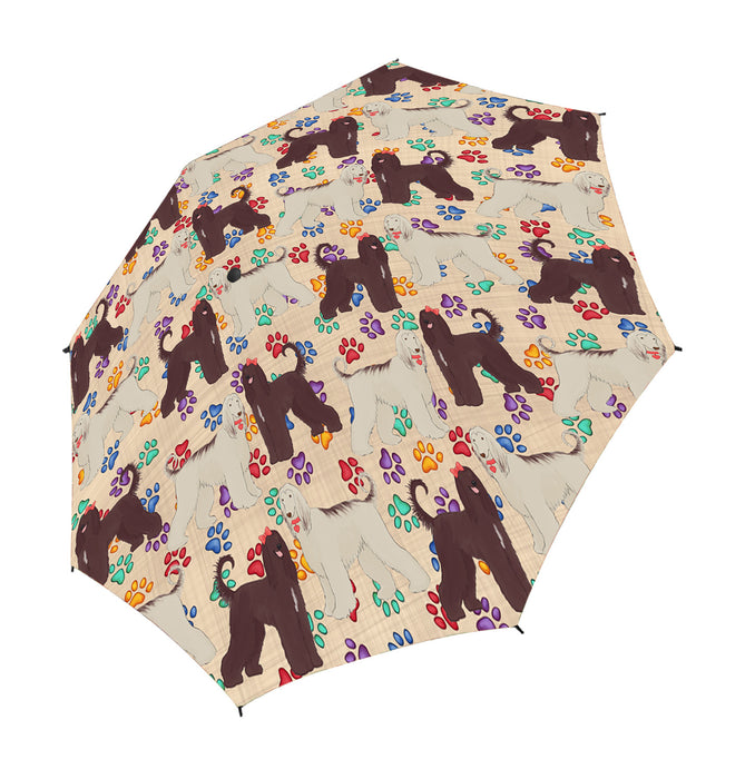 Rainbow Paw Print Afghan Hound Dogs Red Semi-Automatic Foldable Umbrella
